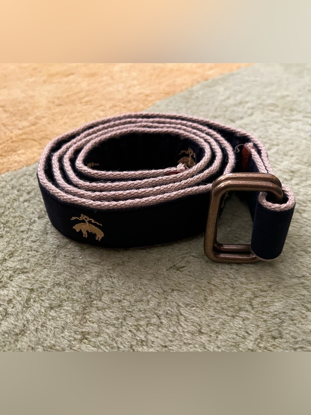 navy blue Brooks Brothers Embroidered D-Ring Belt Size M leather tab